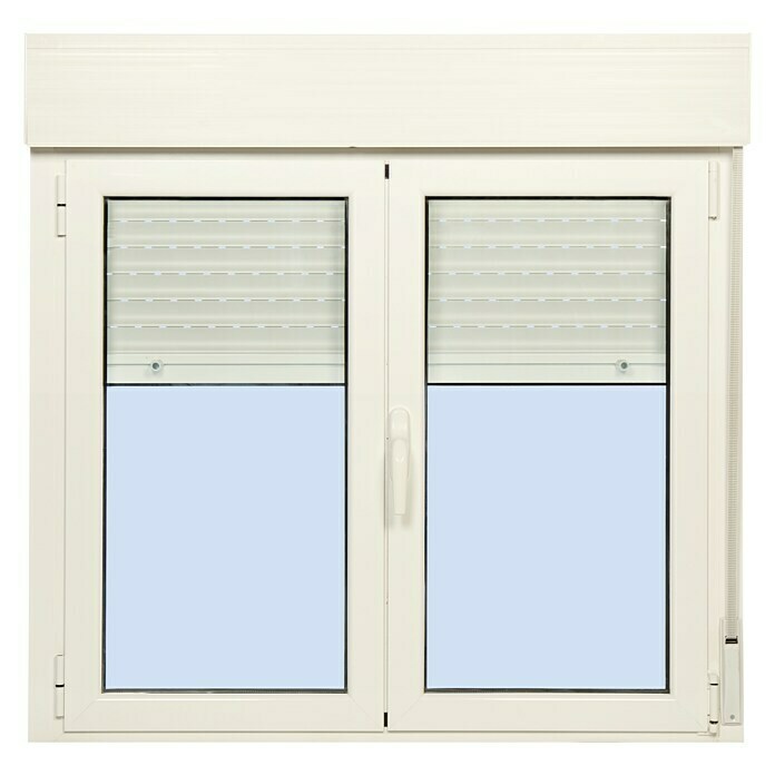 Ventana PVC blanca oscilobatiente con persiana de 120X125 cm
