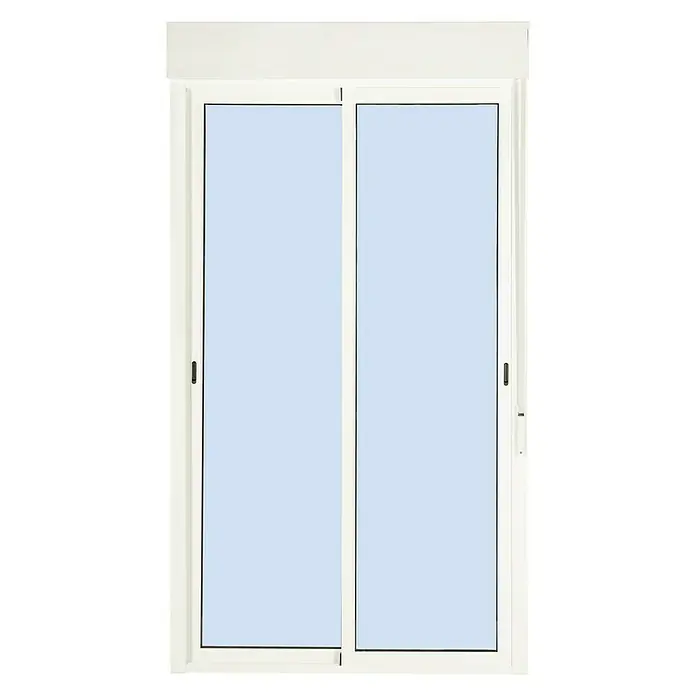 Solid Elements Balconera corredera de aluminio - 120 x 218 cm, Blanco - Un juego de puertas correderas blanco con dos paneles y un revestimiento superior. Ideal para el acceso a un patio o balcón.