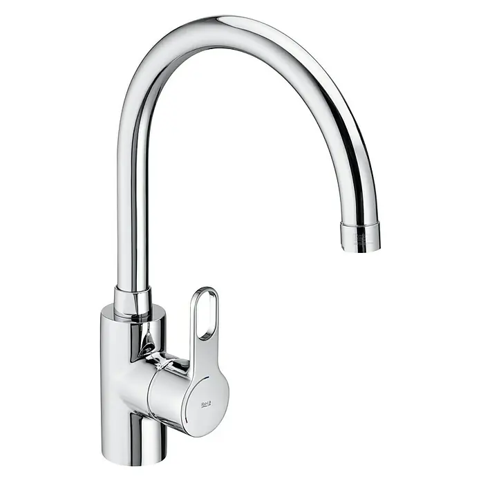 Roca Atis Grifo de cocina - Caño Alto, Cromo, Resplandeciente - Moderno grifo de cocina con caño alto y elegante acabado cromado para cocinas con estilo.