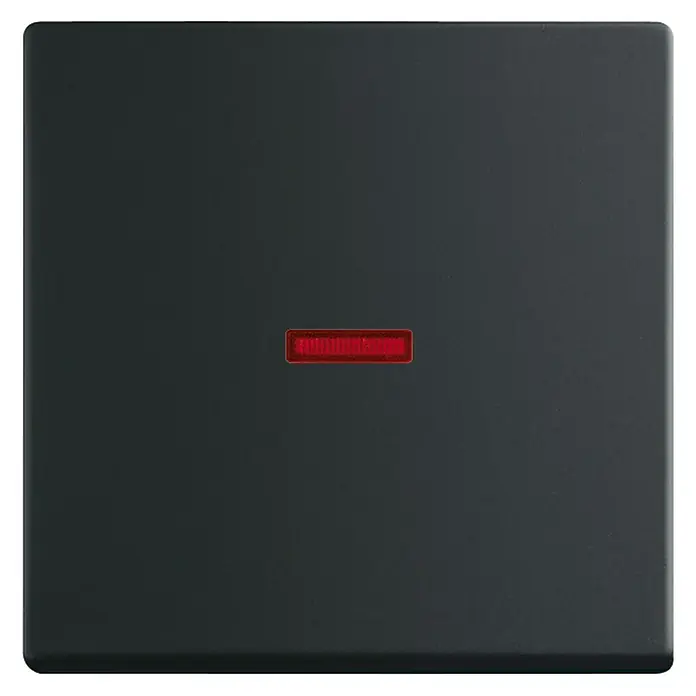 Busch-Jaeger Future Linear Kontrollschalterwippe 1789-885 - Schwarz matt, Kunststoff - Nahaufnahme eines schwarzen Schalters mit roter LED-Anzeige. Schlichtes, modernes Design für den Innenbereich.