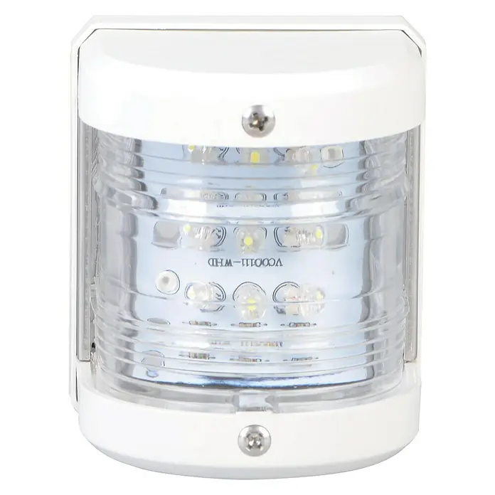 Talamex LED-Topplaterne - 55,5 x 64,4 x 75 mm, 12 V, 0,54 W, Weiß, Lichtfarbe: Neutralweiß - Nahaufnahme einer weißen LED-Navigationslampe für Boote, ideal für sichere Navigation bei Nacht.