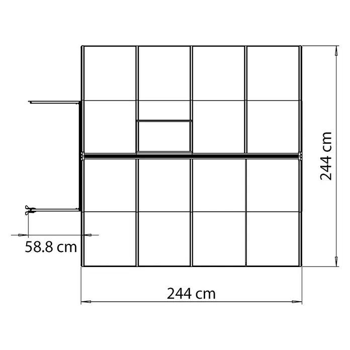 Palram – Canopia Gewächshaus Bella - Außenmaß inkl. Dachüberstand (B x T): 244 x 244 cm, 6 mm, Silber - Abbildung eines PAX Schranksystems mit Abmessungen von 244x244x58.8 cm, ideal zur Raumoptimierung.