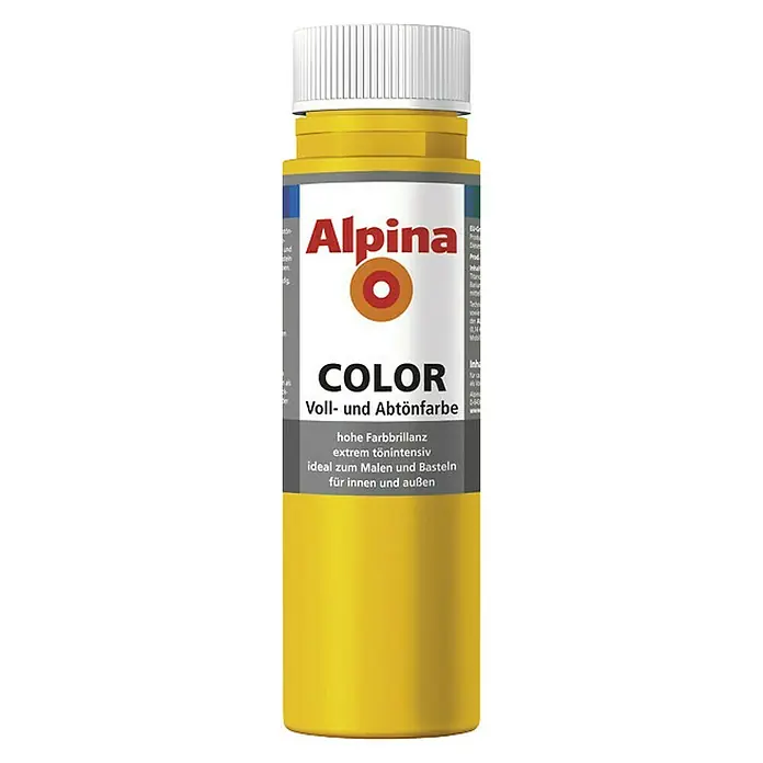 Alpina Vollton- & Abtönfarbe Color - Lucky Yellow, Matt, 750 ml, Lösemittelfrei - Alpina Color Voll- und Abtönfarbe, eine hochpigmentierte Farbe für Innen- und Außenbereiche, ideal zum Malen und Basteln.