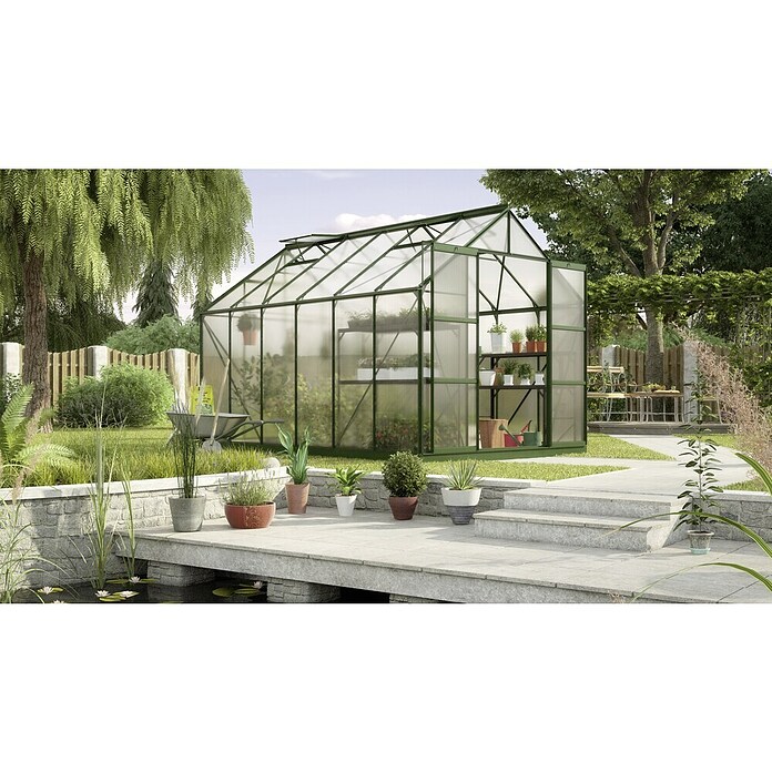 Vitavia Gewächshaus (3,79 x 2,57 x 2,46 m, Farbe: Smaragd, Polycarbonat, 6 mm)