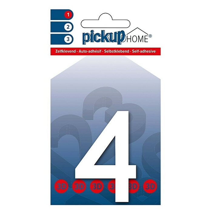 Pickup 3D Home Hausnummer (Höhe: 6 cm, Motiv: 4, Weiß, Kunststoff, Selbstklebend)