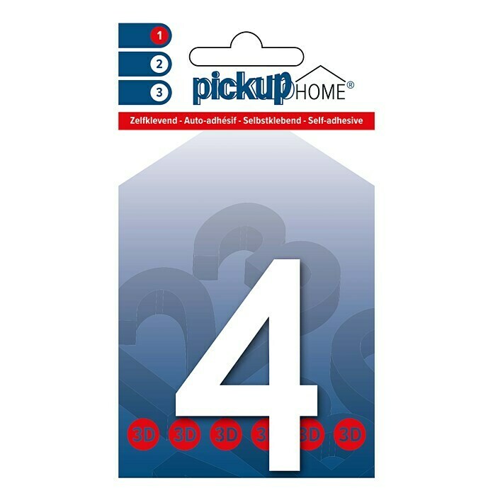 Pickup 3D Home Huisnummer Rio (Hoogte: 6 cm, Motief: 4, Wit, Kunststof, Zelfklevend)