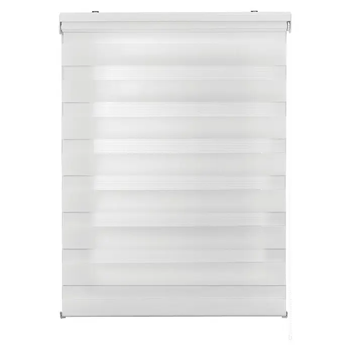 Estor noche y día Duolux - An x Al: 120 x 250 cm, Blanco - Primer plano de un estor enrollable doble horizontal blanco, que filtra la luz y proporciona privacidad. Ideal para espacios modernos.