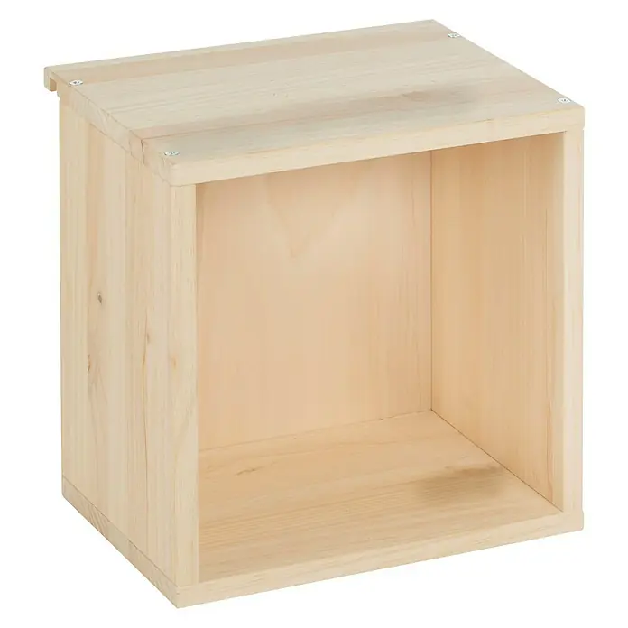 Astigarraga Tetris Estante modular - L x An x Al: 22,5 x 30 x 30 cm, Madera de pino - Una estantería cúbica de madera clara sin terminar, ideal para personalizar y ofrecer opciones de almacenamiento versátiles.