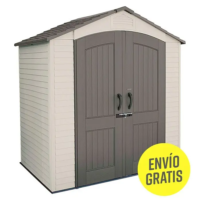 Lifetime Gerätehaus Starlet - 215 cm, 140 cm, Kunststoff, Anthrazit/Grau - Geräumiger, beigefarbener Gartenschuppen mit grauen Doppeltüren und Dach, ideal zur Aufbewahrung von Gartengeräten und Werkzeugen.