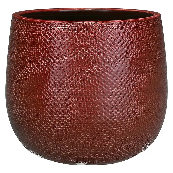 Mica Decorations Übertopf rund Gabriel - Außenmaß (Ø x H): 21 x 19 cm, Bordeaux, Keramik - Ein bordeauxroter, strukturierter Pflanztopf mit einer glänzenden Oberfläche, ideal für Innenräume.