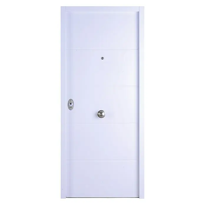 SegureStil Puerta de entrada exterior VH500 Serie V - 90 x 207 cm, Derecha, Blanco, Acorazada - Puerta de seguridad blanca con pomo plateado y mirilla para la entrada de casa.