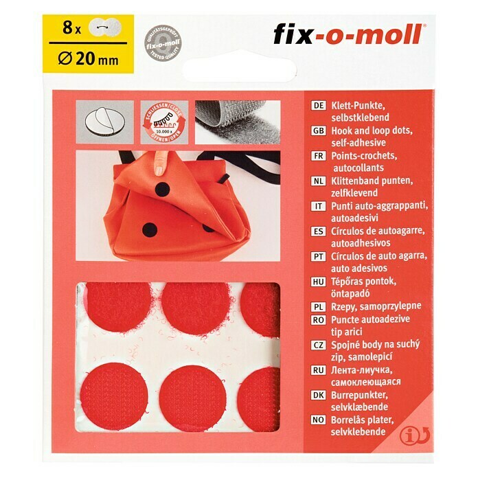 Fix-o-moll Klettpunkt (Durchmesser: 20 mm, Rot, Selbstklebend, 8 Stk.)