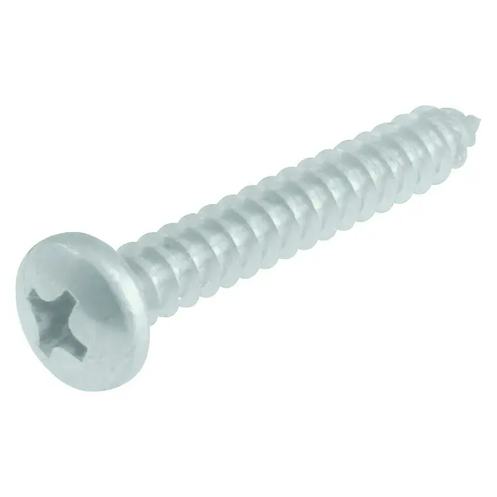 Suki Tornillo autorroscante - Ø x L: 4,2 x 22 mm, Acero inoxidable, 16 ud. - Primer plano de un tornillo plateado de cabeza Phillips con rosca, perfecto para proyectos de bricolaje y construcción.