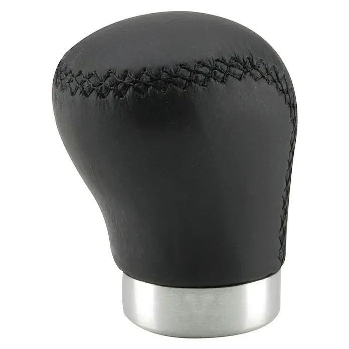 Pomo para el cambio Venere - Coches, Negro - Primer plano de un pomo de cambio de marchas de cuero negro con base plateada.