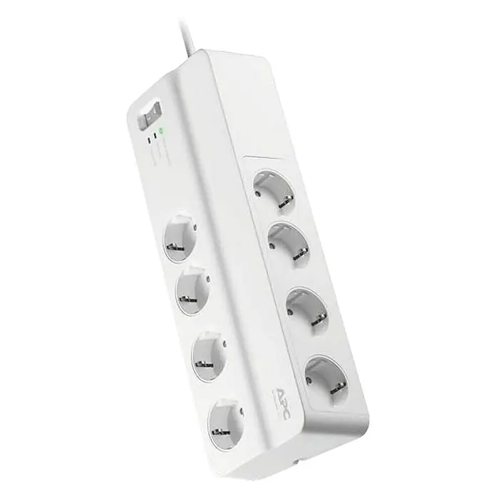 Schneider Electric Base de enchufe múltiple protectora - x 8, Blanco, Longitud del cable: 2 m - Una regleta blanca APC con seis enchufes, un interruptor y un cable. Ideal para la oficina o el hogar para conectar múltiples dispositivos a la vez.