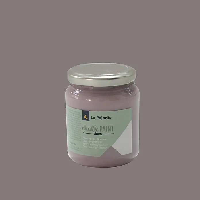 La Pajarita Pintura de tiza Chalk Paint - Malva fumée, 175 ml, Mate - Primer plano de un tarro de pintura a la tiza Deco de La Pajarita en un tono suave, ideal para proyectos de bricolaje y para renovar muebles.