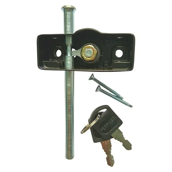 Cierre de seguridad para ventanas Multilock - Negro - Un juego de cerrojo con un cerrojo negro, dos tornillos y llaves. Ideal para la seguridad de puertas.