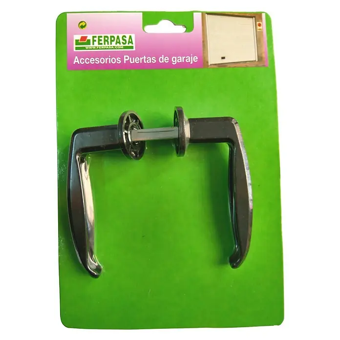 Conjunto de picaporte con cuadradillo - Negro - Juego de manijas para puerta de garaje Ferpasa en embalaje verde. Manijas de alta calidad para un acceso seguro y conveniente.