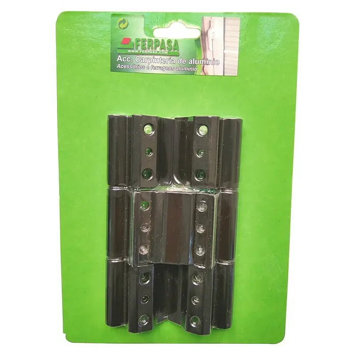 Bisagra reforzada - Largo: 150 mm, Negro, 2 ud. - Bisagras de aluminio para puertas de Ferpasa en un embalaje verde. Estas bisagras están diseñadas para puertas de aluminio.