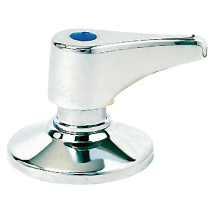 Standard Hidráulica Válvula esférica empotrar Zamak - Latón, Cromado - Manija de grifo brillante con acento azul, ideal para baños modernos, que ofrece funcionalidad y un diseño elegante.