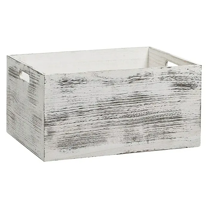 Zeller Present Caja de madera Rústica - L x An x Al: 40 x 30 x 20 cm, Madera - Elegante caja de almacenamiento de madera pintada en blanco. Diseño rústico con asas cómodas, ideal para añadir encanto y organización.