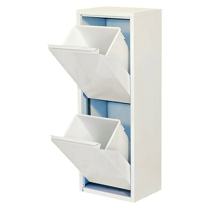 Simonrack Armario multiusos metálico - L x An x Al: 25 x 34 x 92 cm, Blanco - Un zapatero blanco con dos compartimentos abatibles, perfecto para guardar zapatos de forma compacta en pasillos o entradas.