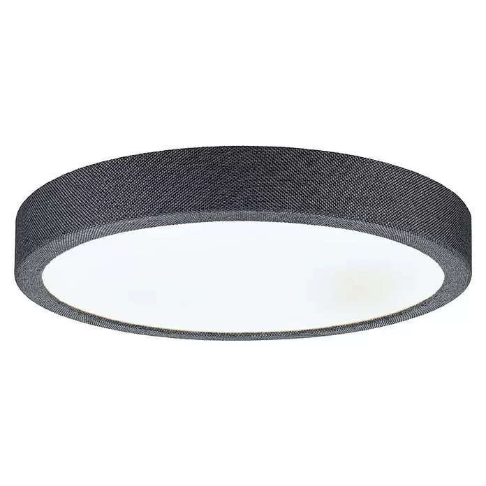 Paulmann Panel LED redondo Cosara - 15 W, Ø x Al: 30 x 6,2 cm, Gris, Blanco neutro - Lámpara de techo redonda de tela gris con difusor blanco iluminado.