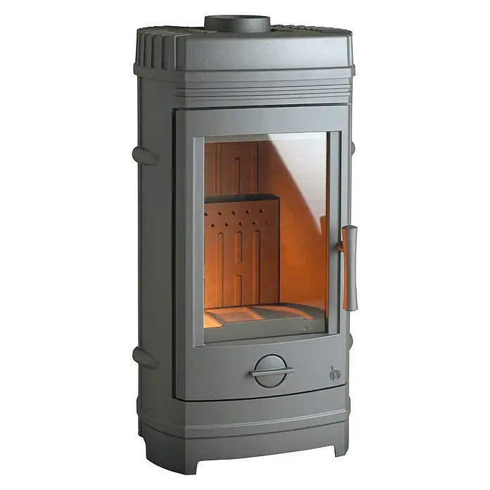 Invicta Estufa de leña Cassine - 10 kW, Volumen de calefacción: 400 m³, Antracita - Estufa de leña gris independiente con ventana de cristal y manija, aportando calidez y estilo a cualquier habitación. Perfecta para noches acogedoras.