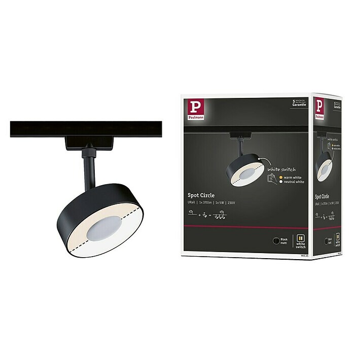 Paulmann URail LED-Spot Circle 2-Step-White (Schwarz matt, 6,8 x 9,9 x 13 cm) | BAUHAUS