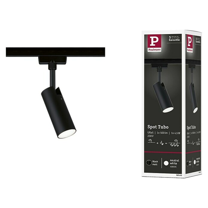 Paulmann URail LED-Spot Tubo (4,5 W, L x B x H: 105 x 42 x 186 mm, Schwarz, Neutralweiß) | BAUHAUS