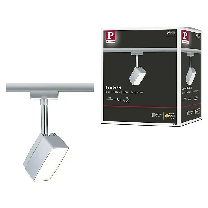 Paulmann URail Lámparas LED - 5 W, Cromado mate, L x An x Al: 5 x 4,8 x 17,5 cm - Imagen de una lámpara Paulmann Spot Pedal U-Rail en cromo mate, ideal para diseños de iluminación interior flexibles.