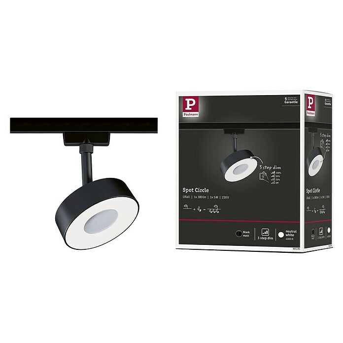 Paulmann URail LED-Spot Circle 3-Step-Dim (Schwarz matt, Neutralweiß) | BAUHAUS