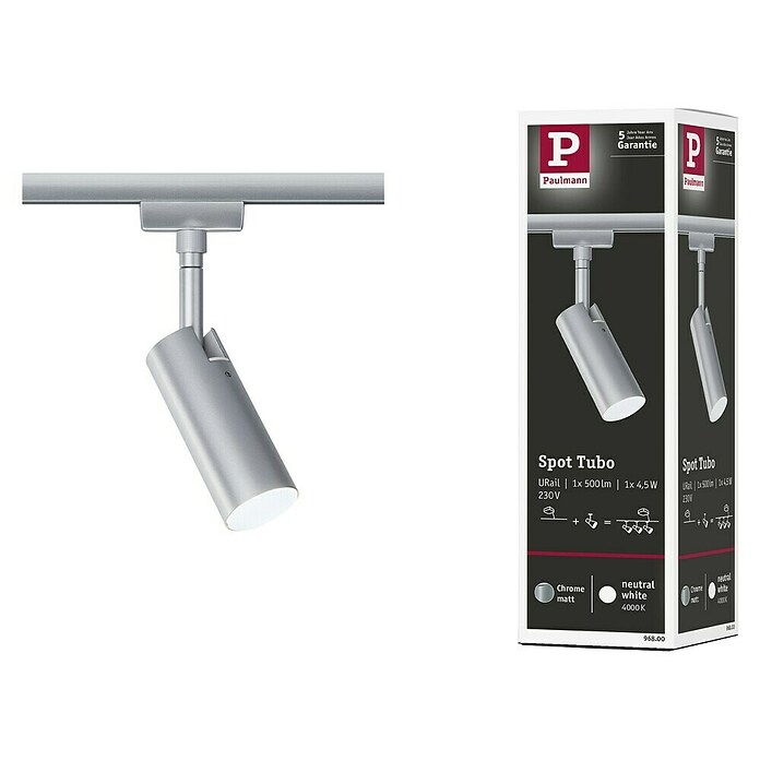 Paulmann URail LED-Spot Tubo (L x B x H: 10,5 x 4,2 x 18,6 cm, Chrom matt, Neutralweiß) | BAUHAUS