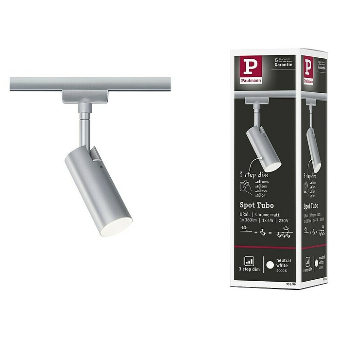 Paulmann URail LED-Spot Tubo 3-Step-Dim (5 W, Neutralweiß, Chrom-matt) | BAUHAUS