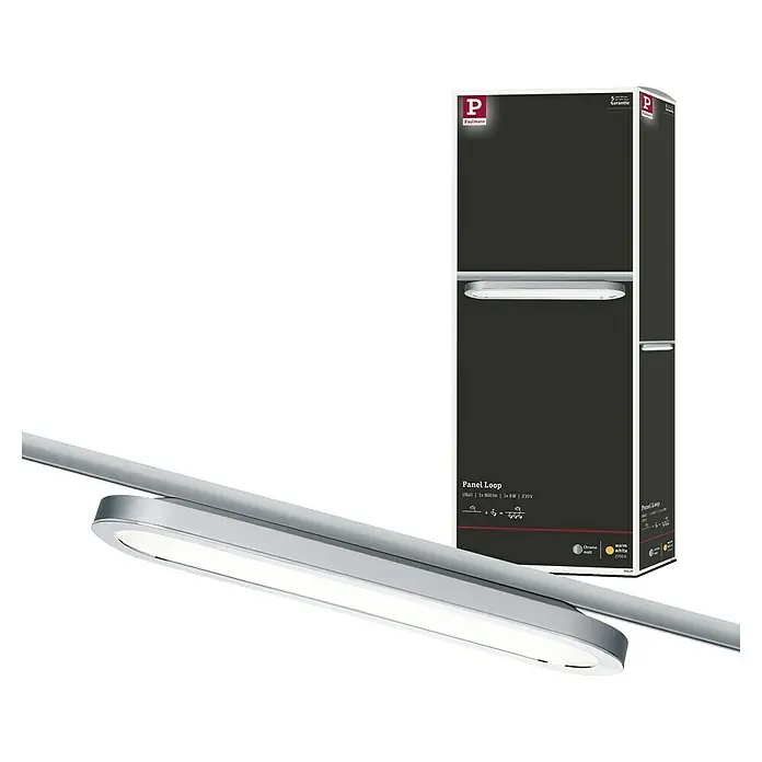 Paulmann URail Panel LED Loop - 7 W, Cromo, L x An x Al: 38 x 11 x 3,5 cm - Imagen del producto: Lámpara LED Paulmann Panel Loop con acabado en cromo mate, ideal para interiores modernos. Incluye embalaje para transporte seguro.