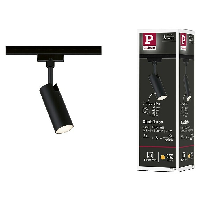 Paulmann URail LED-Spot Tubo 3-Step-Dim (5 W, Warmweiß, Schwarz-matt) | BAUHAUS