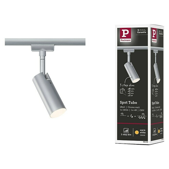 Paulmann URail LED-Spot Tubo 3-Step-Dim (5 W, Warmweiß, Chrom-matt) | BAUHAUS