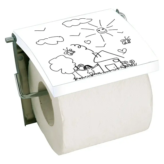 MSV Portarrollos papel higiénico Jardin d'enfants - Blanco, Acero inoxidable - Un portarrollos de papel higiénico con un dibujo en la tapa, que mantiene el papel limpio y seco.