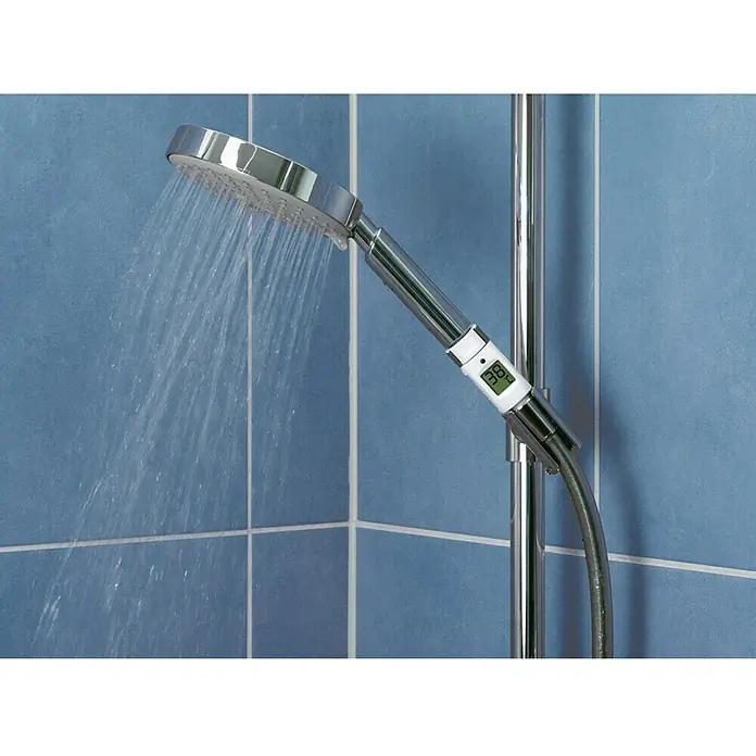 TFA Termómetro ducha - Blanco, L x An x Al: 3 x 2,8 x 7,1 cm - Cabezal de ducha con pantalla digital de temperatura, para una ducha más segura y confortable.\n