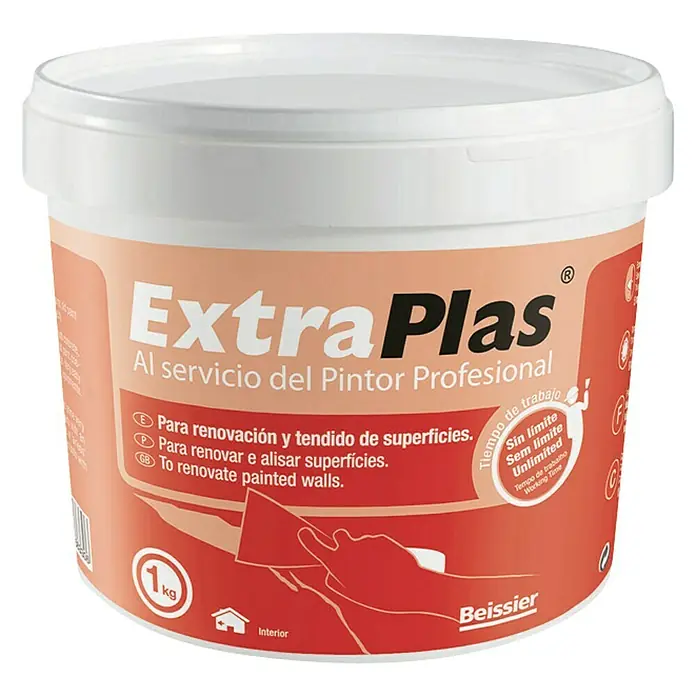 Beissier Emplaste de cal Extra Plas - Blanco, 1 kg - Masilla para superficies ExtraPlas en cubo de 1 kg, apta para trabajos de renovación y para alisar superficies interiores.