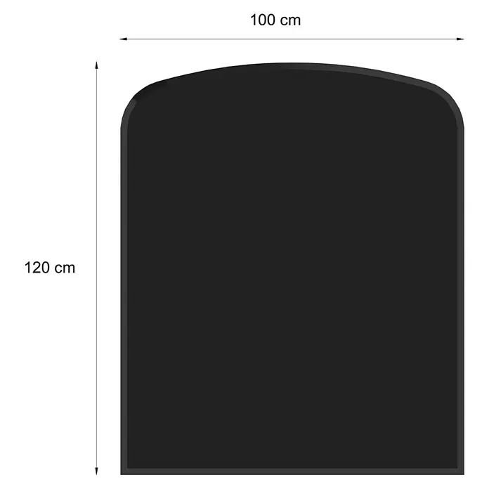 Valo Glasbodenplatte Segmentbogen - 100 x 120 cm, Schwarz - Dunkelgraue Platte, 100x120 cm, mit gewölbter Oberseite und abgerundeten unteren Ecken.