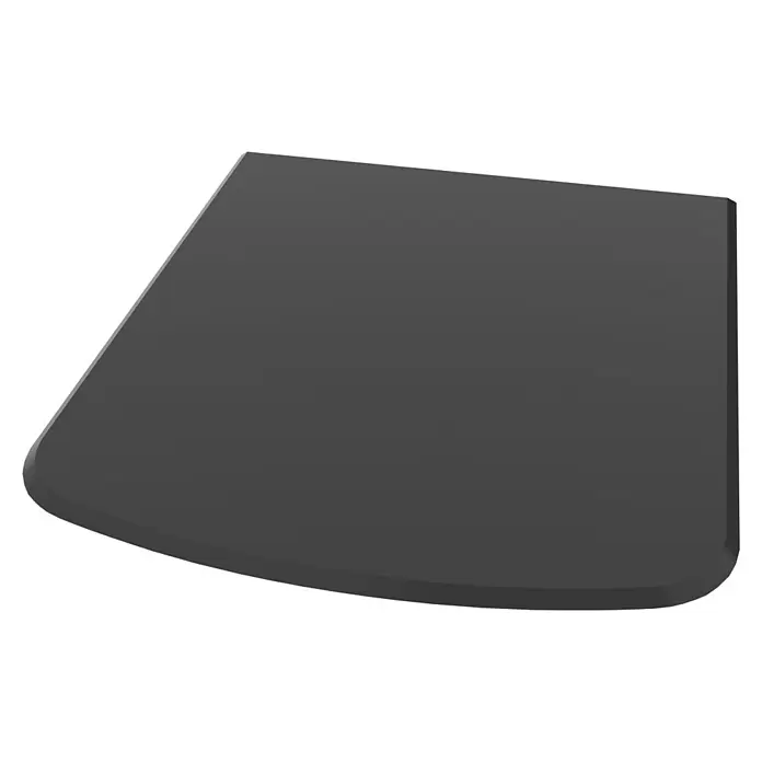 Valo Glasbodenplatte Segmentbogen - 100 x 120 cm, Schwarz - Dunkelgraue, unregelmäßig geformte Fahrzeugfußmatte mit abgerundeten Ecken und abgeschrägten Kanten.