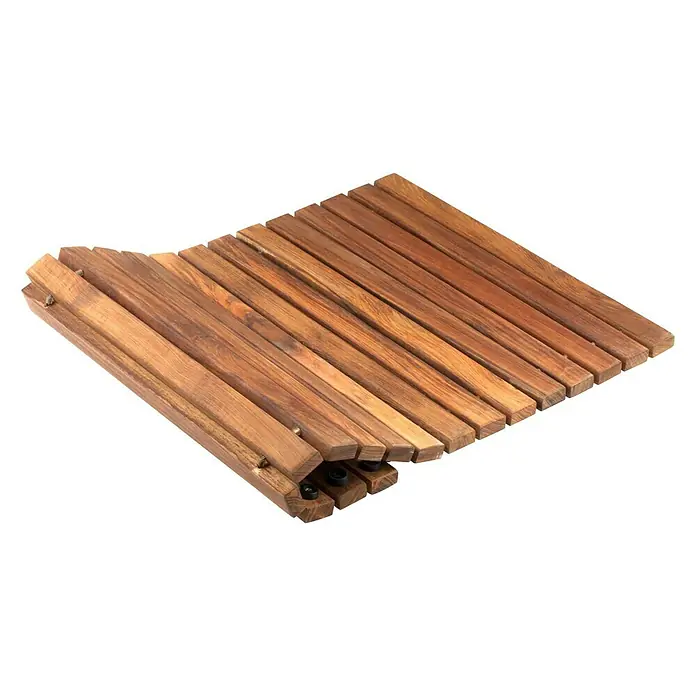Alfombrilla de baño Teca - 40 x 60 cm, Teca - Alfombra de madera para interior y exterior. Ideal para baño, sauna o terraza. Fabricada en madera maciza aceitada. Antideslizante y duradera.