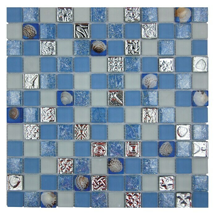 Baldosa de mosaico Ocean (30 x 30 cm, Vidrio, Celeste)