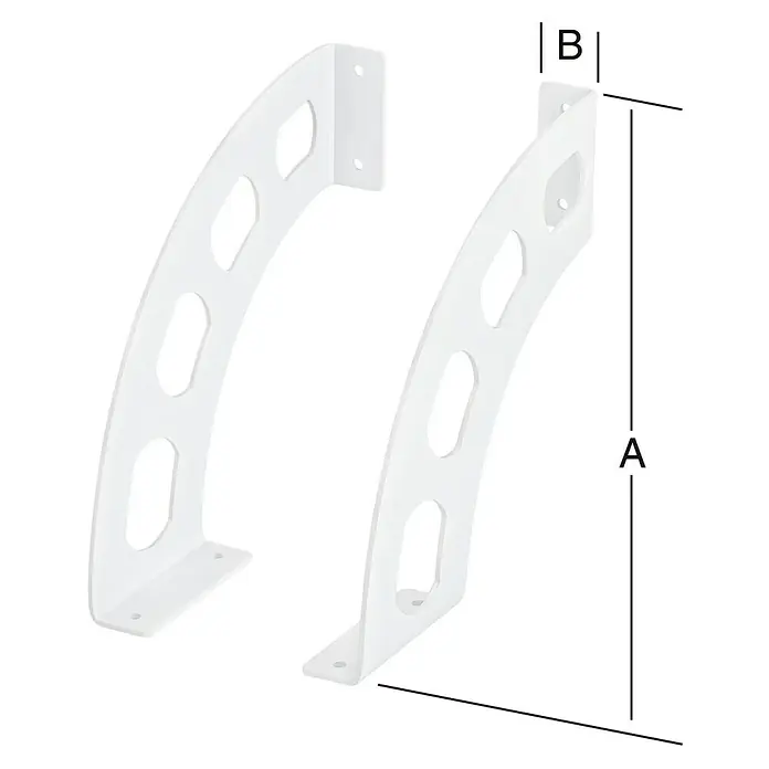 Vormann Soporte de pared para estantes C-Line - L x An x Al: 190 x 180 x 2 mm, Blanco - Imagen de soportes de pared ranurados blancos con dimensiones A y B, utilizados para montar estantes o consolas.