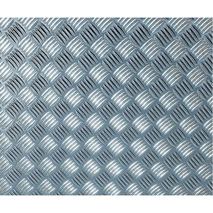 D-c-fix Riffeleffektfolie Riffelblech - 150 x 45 cm, Silber, Selbstklebend - Nahaufnahme einer silberfarbenen Aluminium-Riffelblechoberfläche, die ein robustes und industrielles Aussehen bietet. Textur mit diagonaler Ausrichtung.