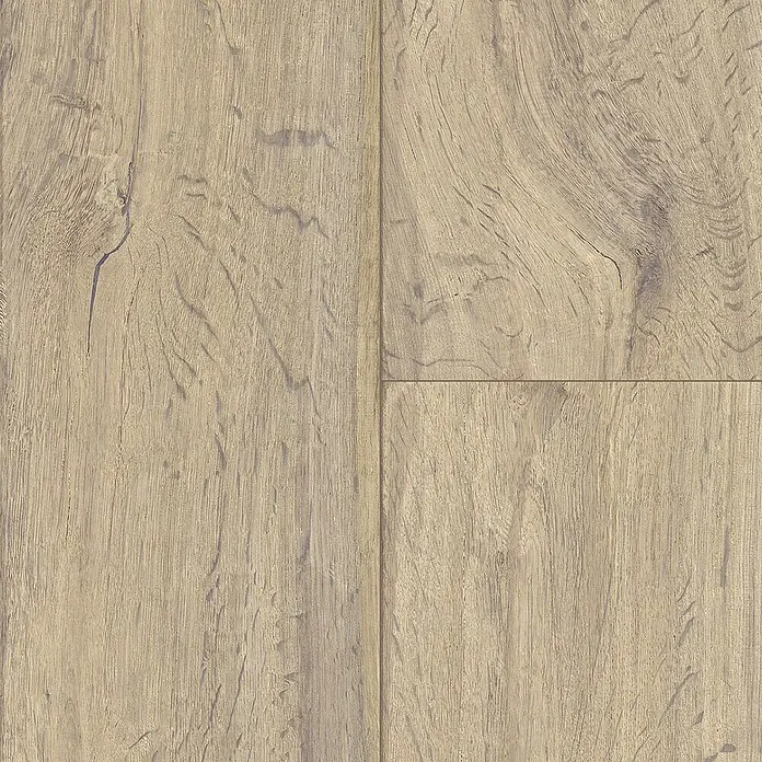 Parkettmuster Eiche Lindau - 280 x 160 x 15 mm, Landhausdiele - Nahaufnahme von hellem Laminatboden mit Maserung und Paneelen.