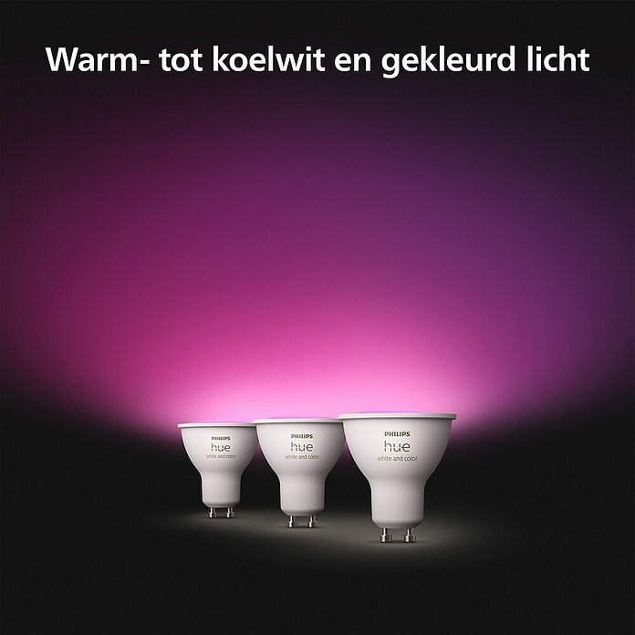 Philips Hue Smart-ledlamp - Set van 3 (GU10, Dimbaar, RGBW, 400 lm, 4,2 W, 3 st.) | BAUHAUS