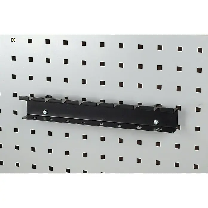 Wolfcraft Soporte portaherramientas - Apto para: Destornillador - Soporte de herramientas en panel perforado con soporte negro y tornillos plateados.