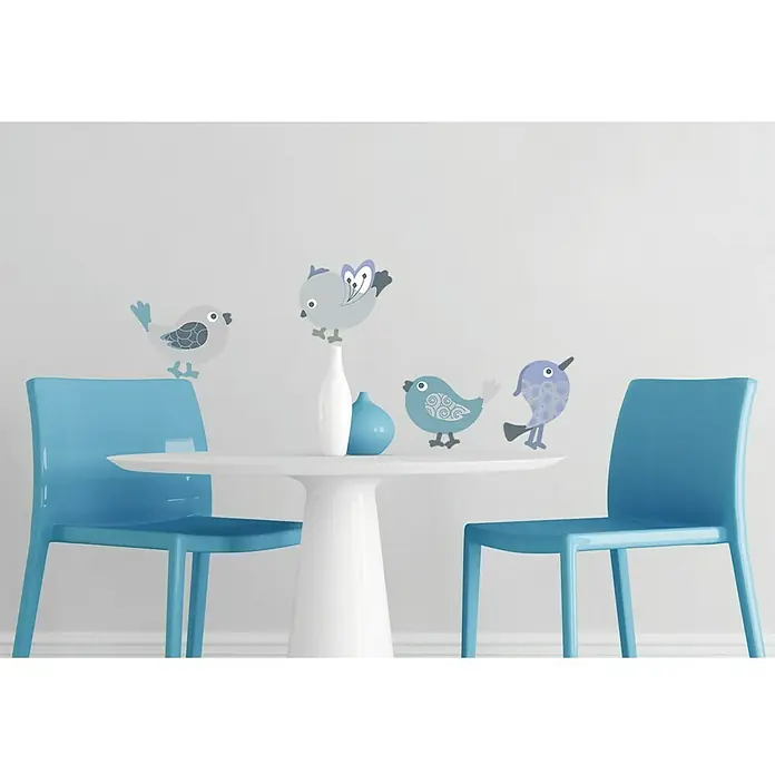 Vinilo de pared Pájaros - 68 x 24 cm, Azul/Gris, Plástico - Una decoración de pared con bonitos adhesivos de pájaros en diferentes diseños, añadiendo un toque divertido a cualquier habitación.